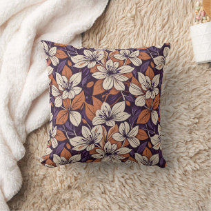 Modernistische Herfst Bloemen Paarse & Crème Sierk Kussen