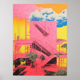 Modernistische stappen: de roze architecturale vis poster