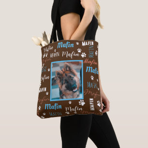 ModernPersonalized Foto Names Brown Blue Dog Draagtas