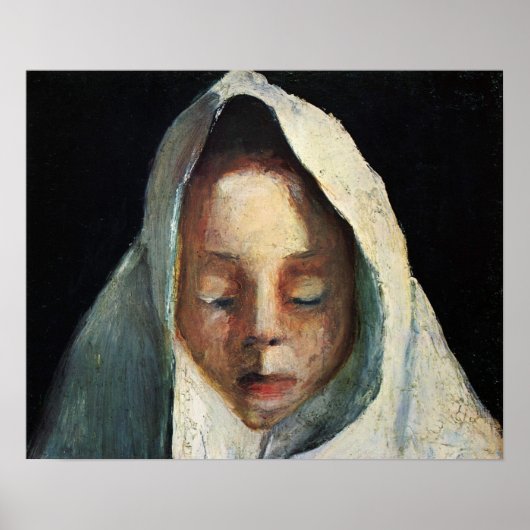 Modersohn-Becker - Kinderhoofd met een witte doek Poster (Voorkant)