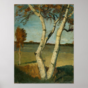 Modersohn-Becker - Tweestammige Berk En Landschap Poster