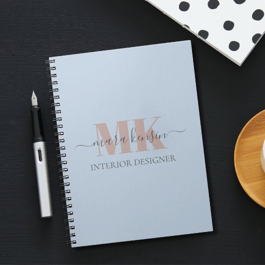 Modert Mocha Mousse Monogram Dusty Blue Notitieboek