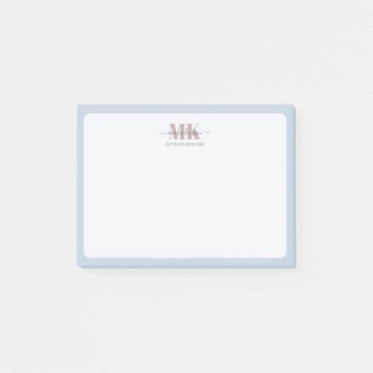 Modert Mocha Mousse Monogram Dusty Blue Post-it® Notes (Voorkant)