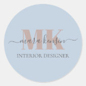 Modert Mocha Mousse Monogram Dusty Blue Ronde Sticker (Voorkant)