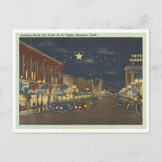  Modesto, Californië straatbeeld 's nachts Briefkaart (Voorkant)