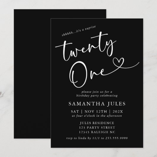 Modieus Elegant 21e Verjaardagsfeestje Kaart (Voorkant / Achterkant)