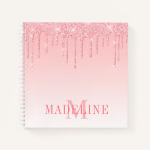 Modieus roze blush glitter monogram notitieboek