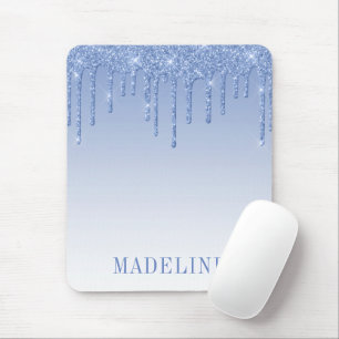 Modieus trendy stoffige blauwe glittersuiker muismat