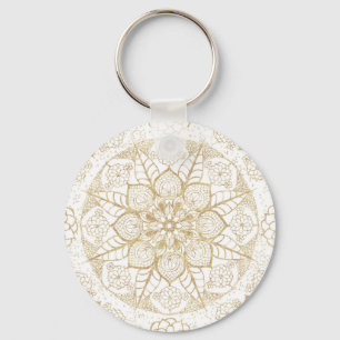 Modieuze bohohand getrokken gouden mandala sleutelhanger