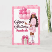 Modieuze bruine meisje / tiener roze verjaardag kaart (Voorkant)