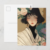 Modieuze dame met bloemen in haar haar briefkaart (Voorkant / Achterkant)