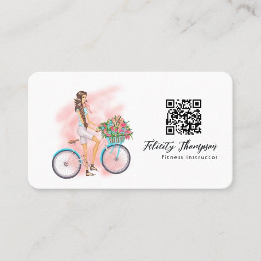 Modieuze Fiets Meisje QR Code Visitekaartje (Voorkant)