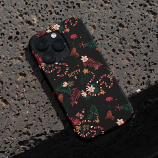 Modieuze Rode Slang Mix Bloemenpatroon in Zwart Case-Mate iPhone Case