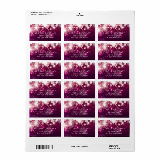 Modieuze Roze Glitter met Glamour Sparkles Etiket (Full Sheet)