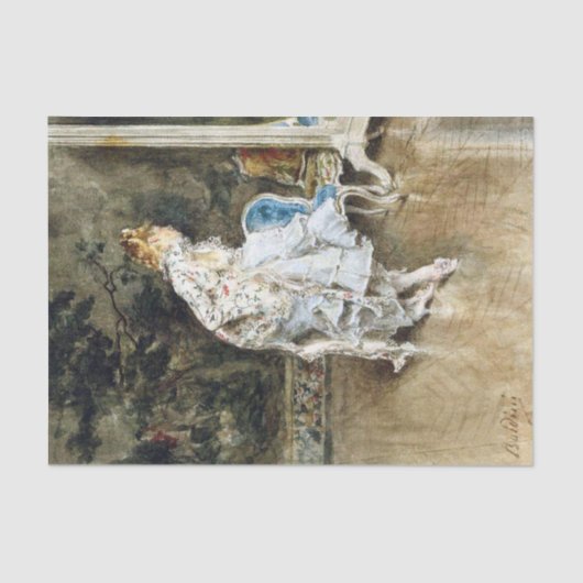 Modieuze schoonheid bewonderen zichzelf in de spie tissuepapier (Voorkant)