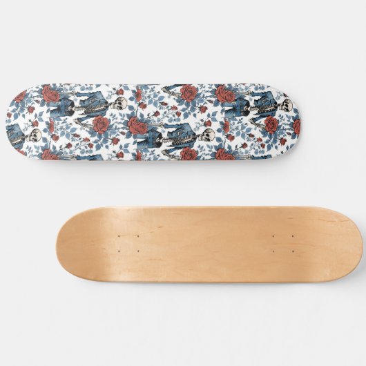 Modieuze Skeletten in Jean jas met Rozen Skateboard (Horizontaal)