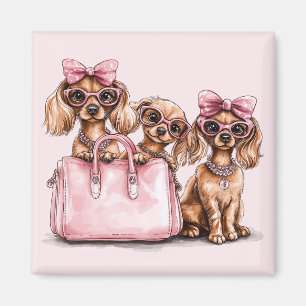 Modieuze teckel honden roze portemonnee magneet