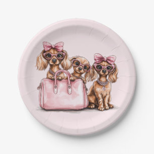 Modieuze teckel honden roze portemonnee papieren bordje