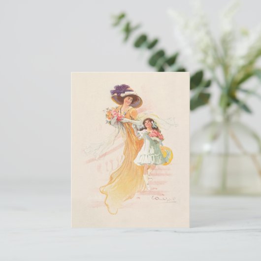 Modieuze Victoriaans moeder en dochter vakantie Feestdagenkaart (Staand voorkant)