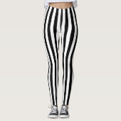 Modieuze zwart-wit verticale strepen leggings (Voorkant)