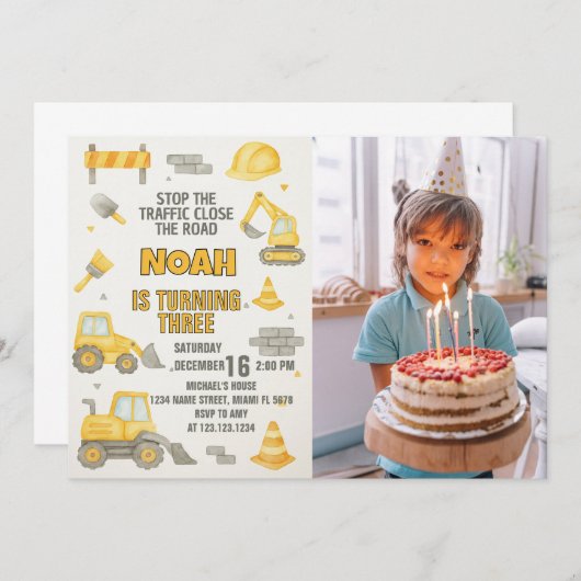 Modifiable en construction Anniversaire Invitation (Devant / Derrière)