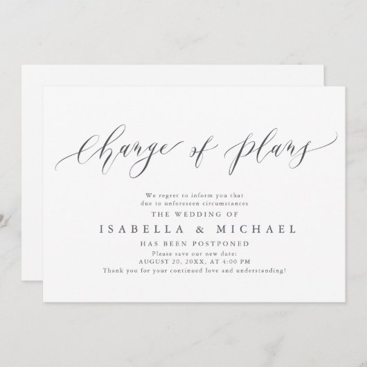 Modification Des Plans Reporté Faire-part Mariage (Devant / Derrière)