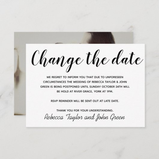 Modifier la date de report Mariage simple Carte ph (Devant / Derrière)