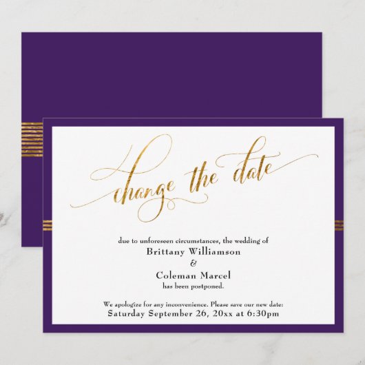Modifier la date Elegant Purple avec la carte Gold (Devant / Derrière)