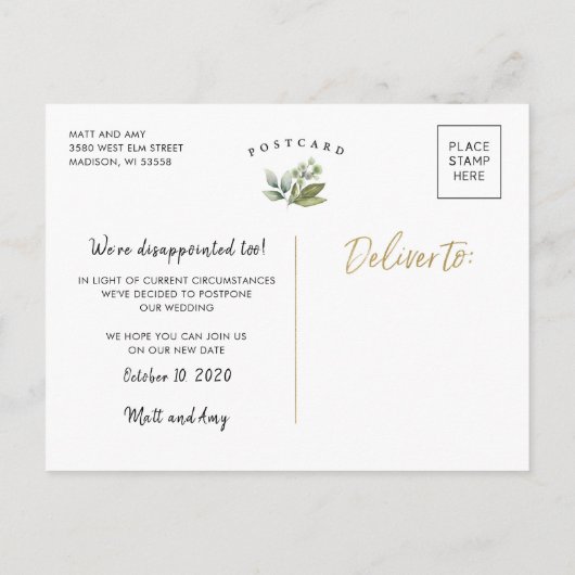 Modifier La Date, Reporter, Cartes De Mariage Verd (Dos)