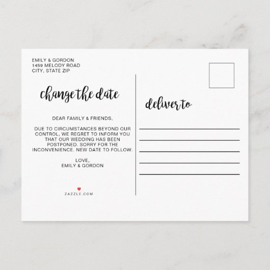 Modifier le Faire-part Mariage de date reportée (Dos)