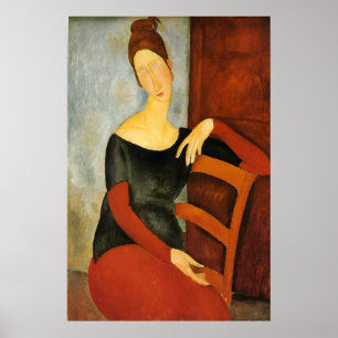 Modigliani Femme sur Chaise Rouge Impression Moder