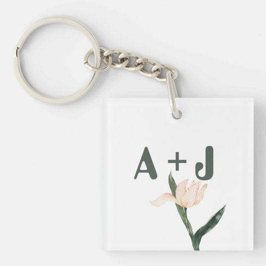 Modren blush pink floral sleutelhanger (voorkant)