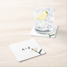 Modren blush pink floral vierkante kartonnen onderzetter