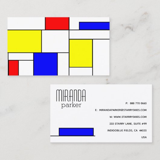 Modrian Modern Primary Colors Visitekaartje (Voorkant / Achterkant)