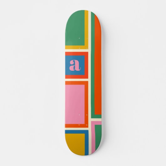 Modulair kleurig geometrisch patroon met Initiaal Skateboard (Voorkant)