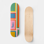 Modulair kleurig geometrisch patroon met Initiaal Skateboard (Voorkant)