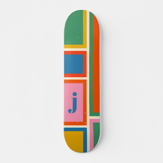 Modulair kleurig geometrisch patroon met Initiaal Skateboard (Voorkant)