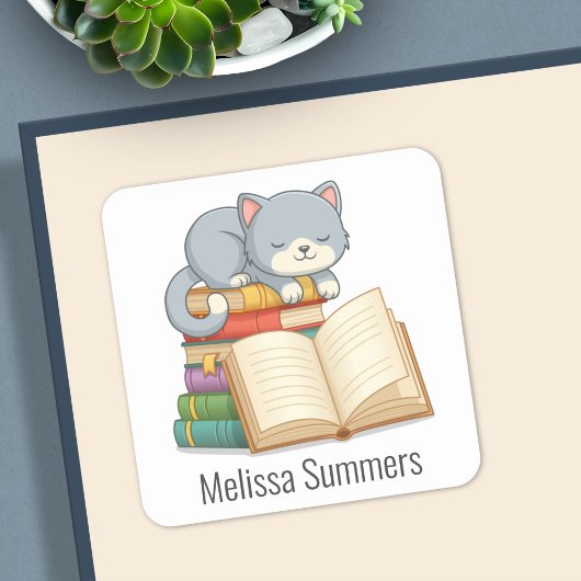 Moe Boek Met Stapel Boeken Aangepaste Naam Ex Libr Vierkante Sticker