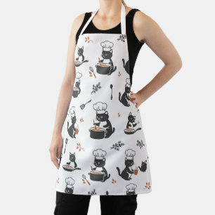 Moe chef kat zwart-wit patroon schort