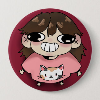 Moe chibi-meisje in roze katten-trui knop ronde button 4,0 cm