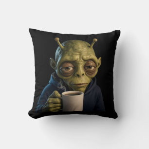 Moe decoratieve kussen met alien en ochtendkoffie