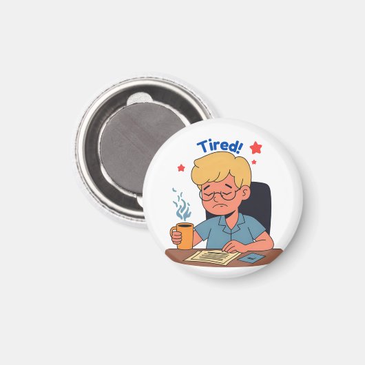 Moe kantoormedewerker Cartoon – Funny Coffee & Wor Magneet (Voorkant / Achterkant)