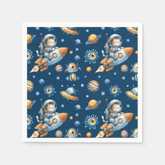 Moe Kat Astronaut Buitenruimte Melkweg Patroon  Servet (Voorkant)