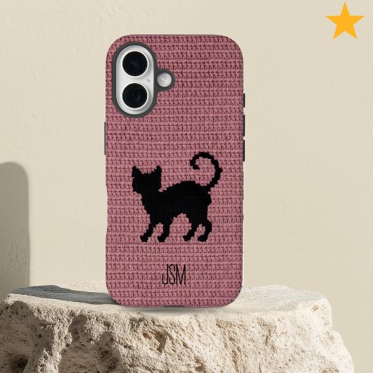 Moe Kat Haakwerk Zwarte Kat Aangepaste Initialen M Case-Mate iPhone Case