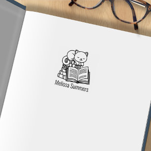 Moe kat stapel boeken aangepaste naam ex libris 1x rubberstempel