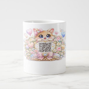 Moe Kawaii Aangepaste QR Code Kat Pastel Roze Bloe Extra Grote Beker