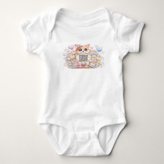 Moe Kawaii Aangepaste QR-code Kat Pastel Roze Bloe Romper (Voorkant)