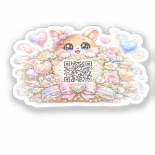 Moe Kawaii Aangepaste QR Code Kat Pastel Roze Bloe Sticker