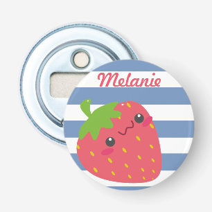 Moe kawaii aardbei gestreepte gepersonaliseerde button flesopener
