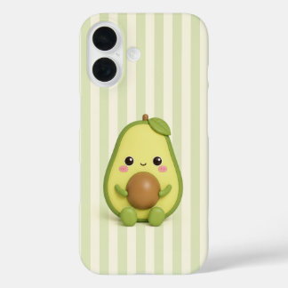Moe kawaii-avocado op groene strepen telefoonhoesj iPhone 16 hoesje